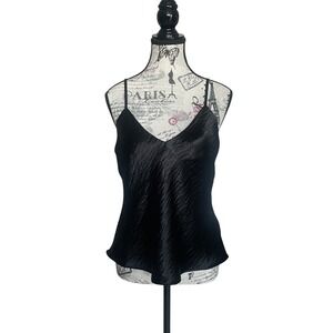 Primark Camisole Womens 6 Black Textured Satin V-Neck Adjustable Straps Top